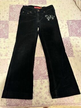 So Nikki Black Corduroy Wide-Leg Jeans with Embroidered Accent